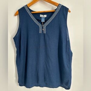 Stella Parker Linen Blend Sleeveless Shirt V Neck Tank